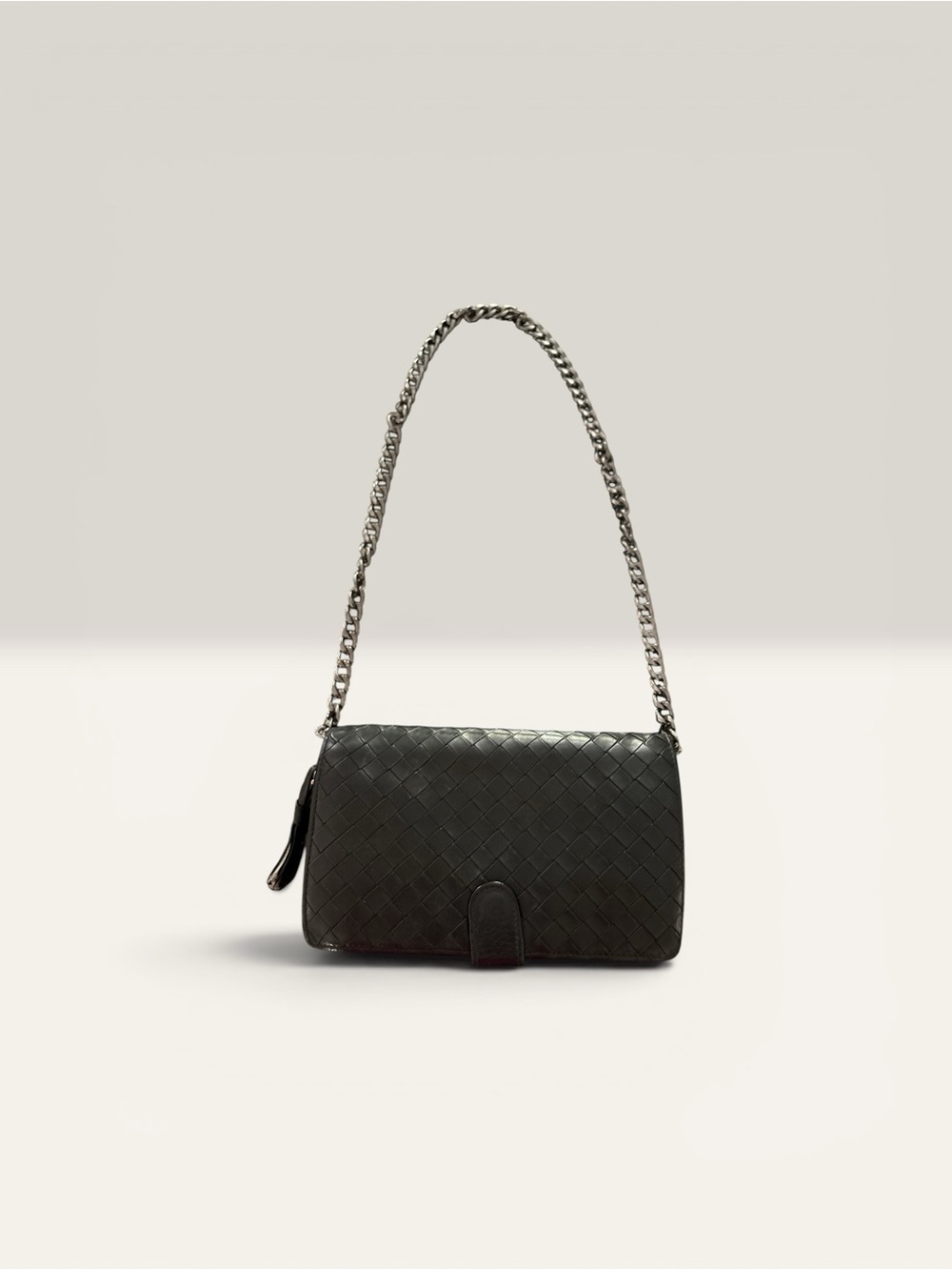 Bottega Veneta Black Embossed Leather wallet with chain